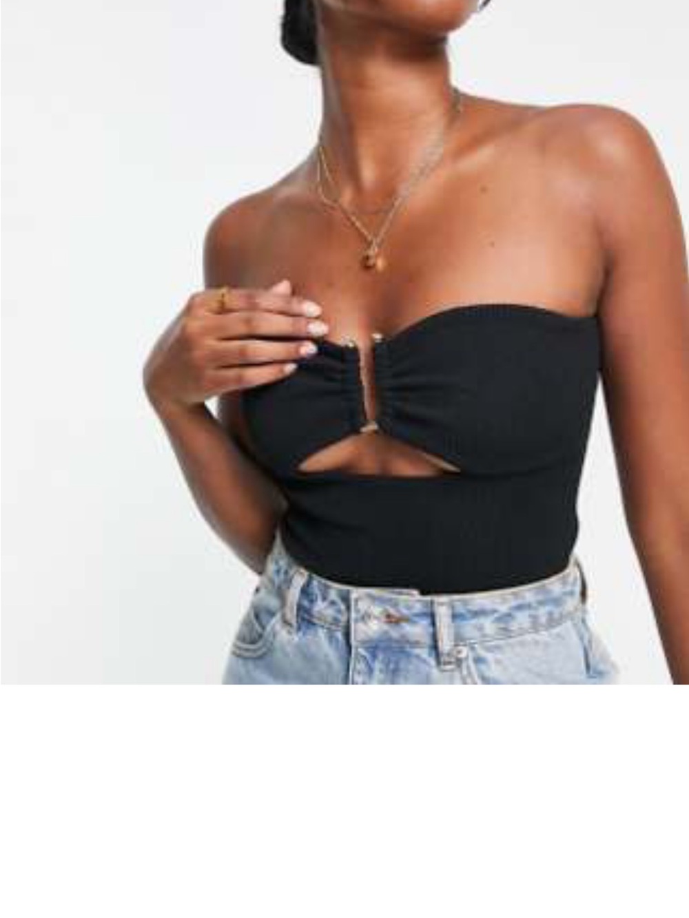ASOS Black Strapless Ribbed Cutout Crop Top
